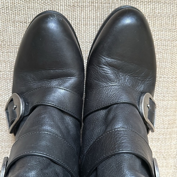 Via Spiga Booties Wrap Buckle Moto Biker Leather Block Heel Boot Fold Over Flaw - Picture 8 of 17